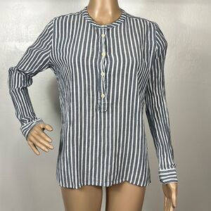 J. Crew Cotton White And Blue Striped Long Sleeves 1/2 Button Shirt Size 6